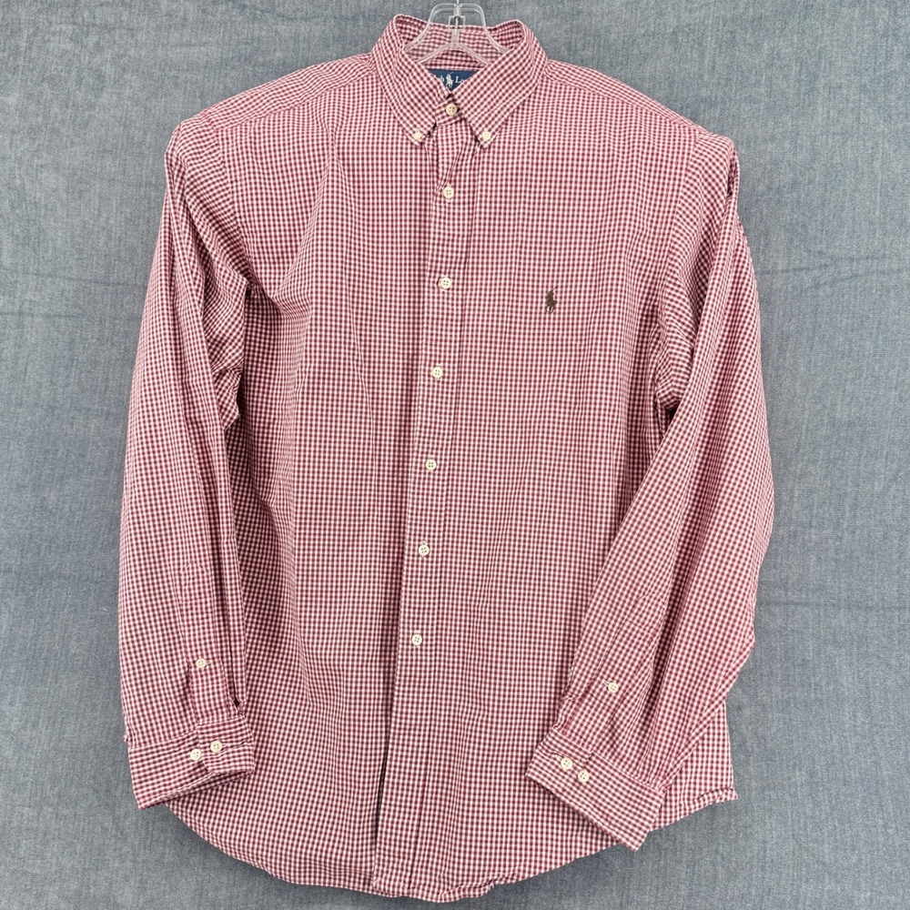 Ralph Lauren Button Down Mens XXL Burgundy White Cotton Classic Fit Shirt Preppy